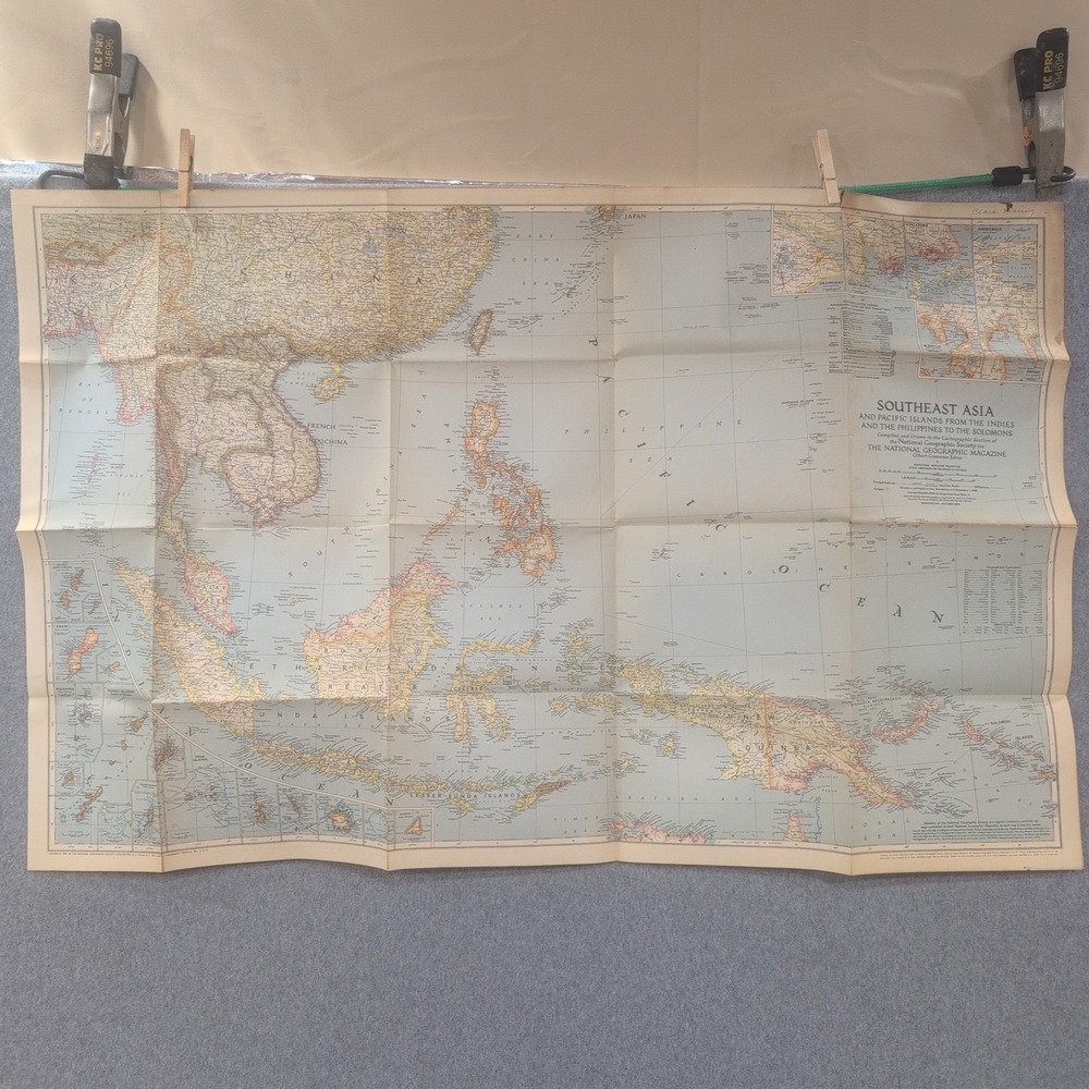 Vintage 1944 National Geographic Map Southeast Asia Pacific Islands WWII 40x26 - Picture 1 of 2